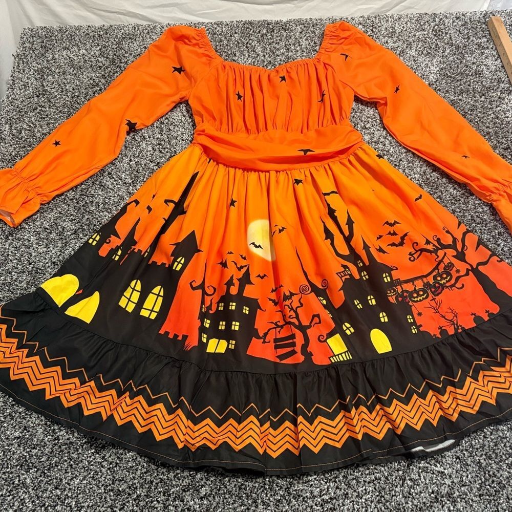 Halloween Orange and Black Kids Costume Dress says xl but see sizes in pics NEW